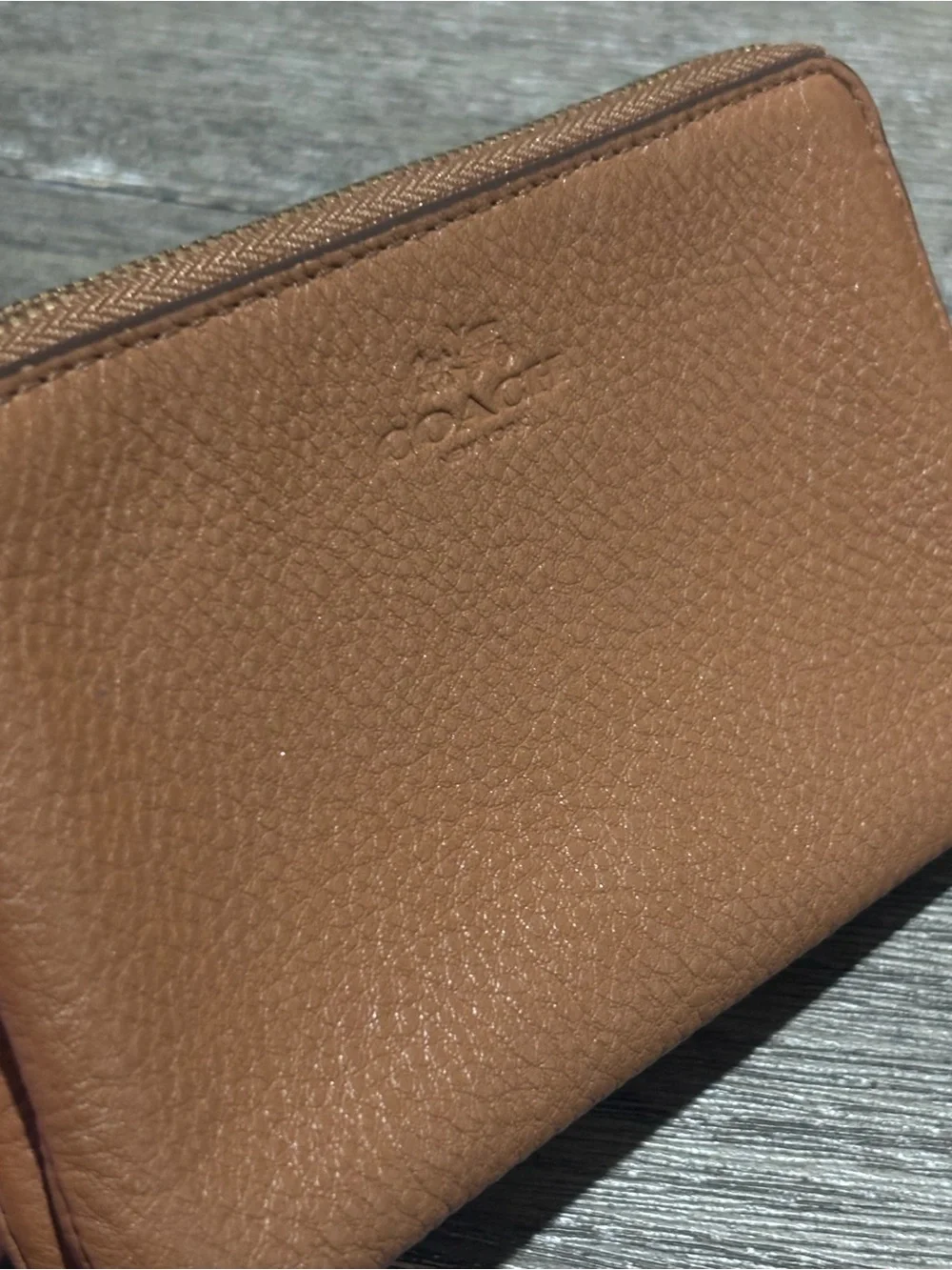 Coach Saddle Brown Pebbled Leather Double Corner Zip Wallet F66505